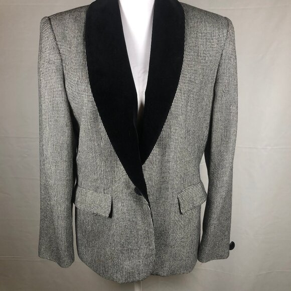 Vintage Evan-Picone Wool Blazer w/ Velvet Shawl Collar – Made in USA, Size 12 - Picture 5 of 16